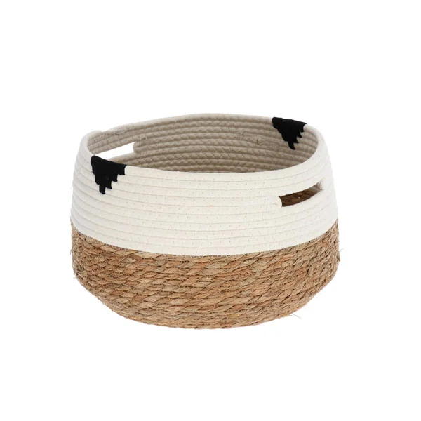 PANIERE RONDE COTON ET JONC DE MER 30X20CM NAT ET BLANC