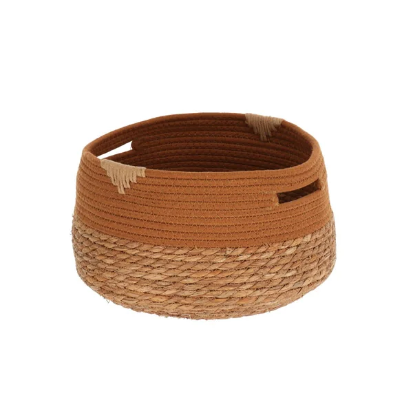 PANIERE RONDE COTON ET JONC DE MER 30X20CM NAT ET CAMEL