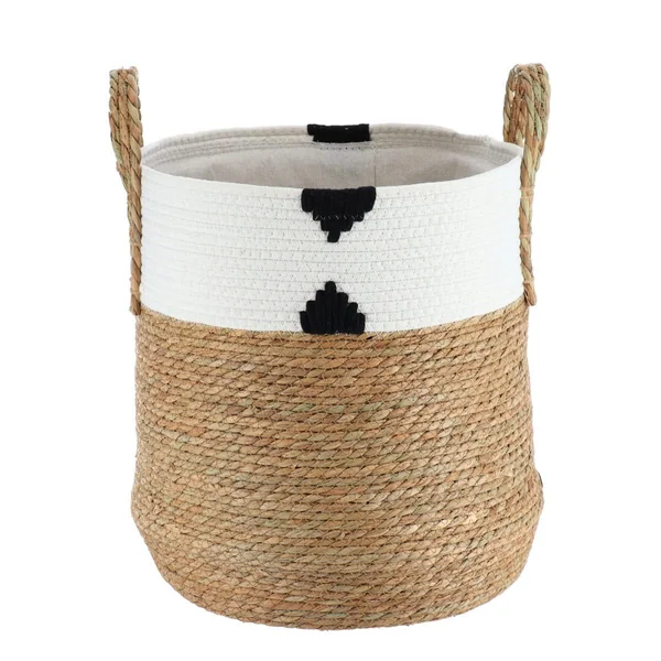 PANIERE RONDE COTON ET JONC DE MER 37X43CM NAT ET BLANC