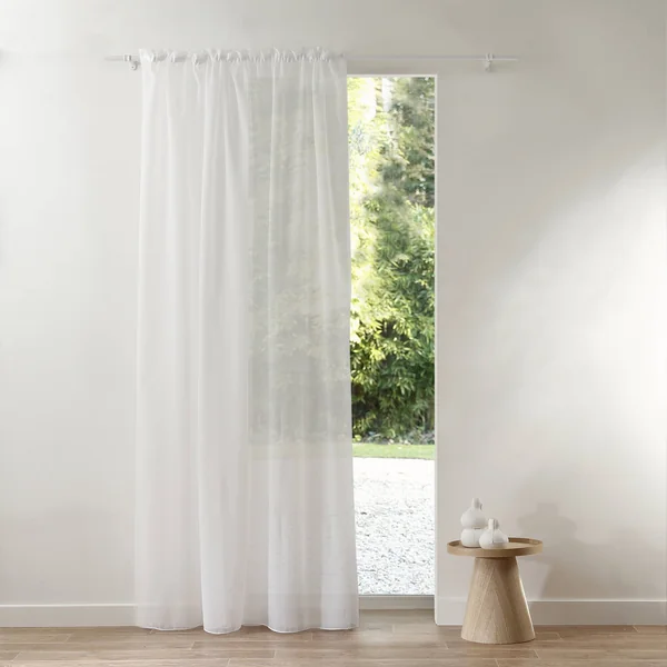 Panneau voile uni finition galon fronceur, blanc