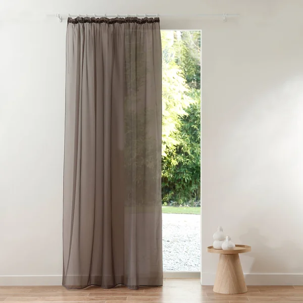 Panneau voile uni finition galon fronceur, gris