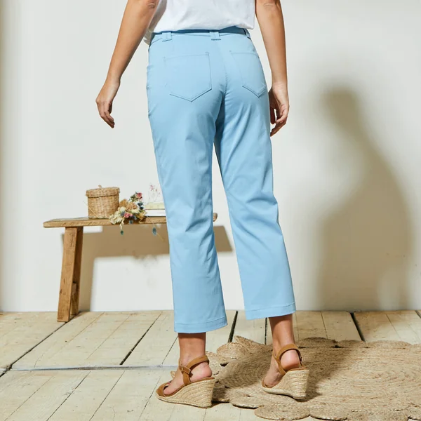 Pantacourt droit stretch, bleu
