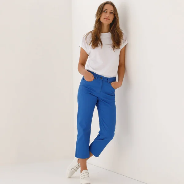 Pantacourt droit uni , bleu