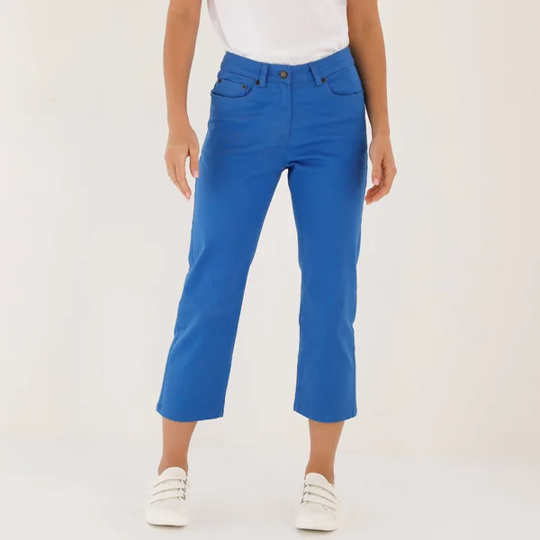 Pantacourt droit uni , bleu
