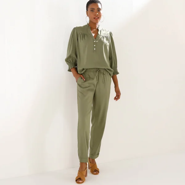 Pantalon 7/8 fuselé uni, kaki