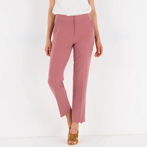 Pantalon 7/8ème coupe cigarette, uni, bois de rose