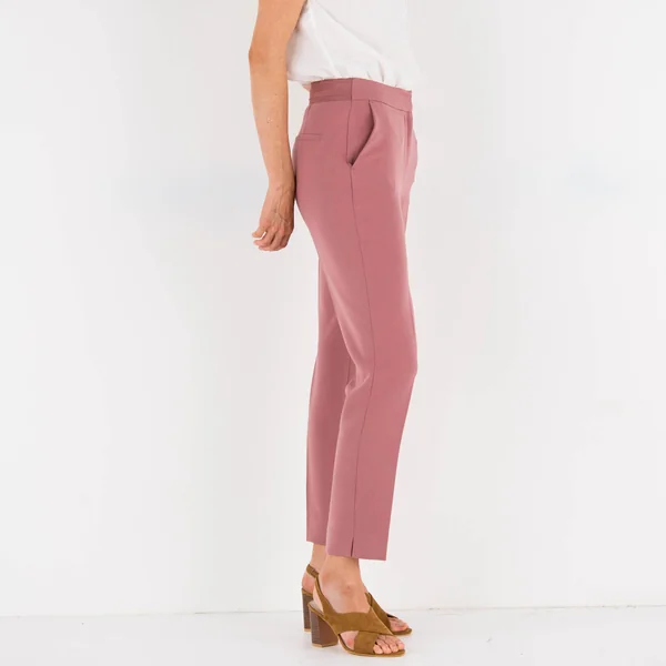 Pantalon 7/8ème coupe cigarette, uni, bois de rose