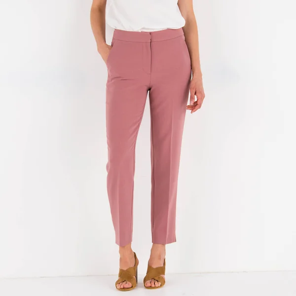 Pantalon 7/8ème coupe cigarette, uni, bois de rose