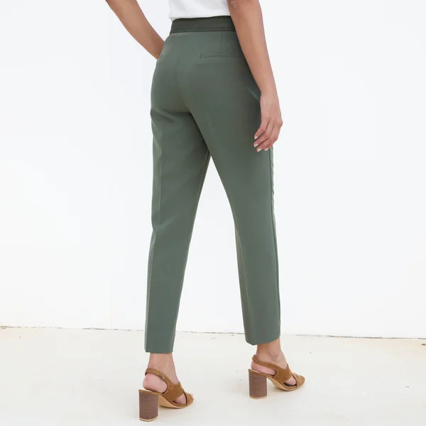 Pantalon 7/8ème coupe cigarette, uni, kaki