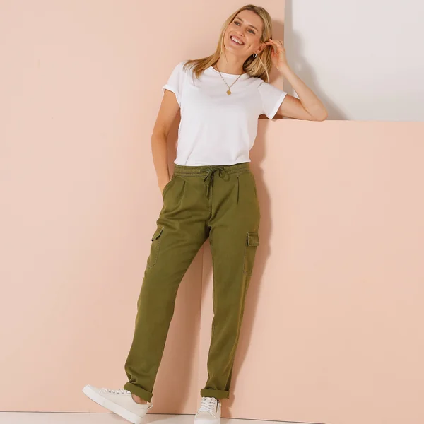 Pantalon cargo fluide, kaki