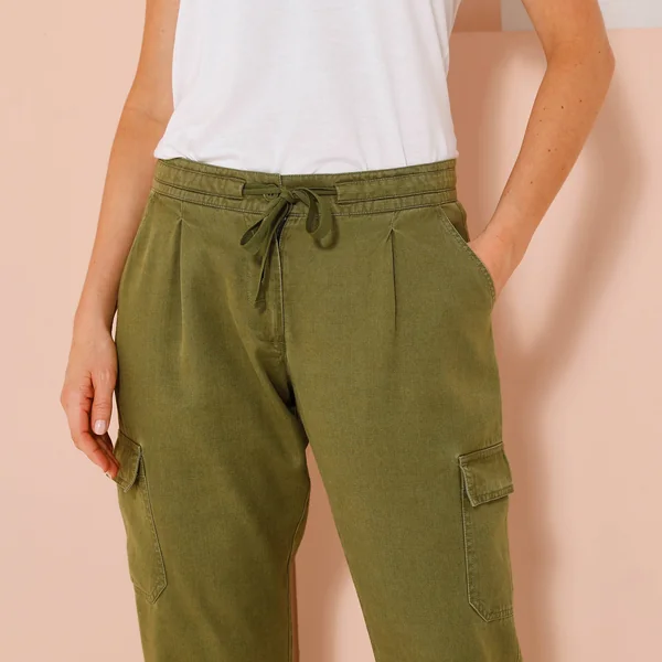 Pantalon cargo fluide, kaki