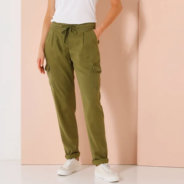 Pantalon cargo fluide, kaki