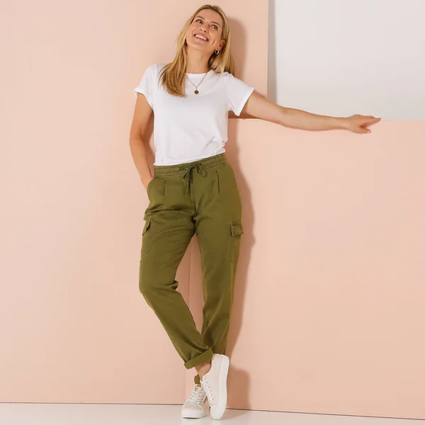 Pantalon cargo fluide, kaki