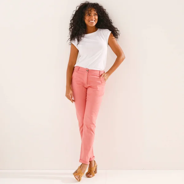Pantalon chino stretch, corail clair