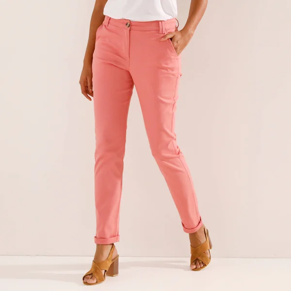 Pantalon chino stretch, corail clair