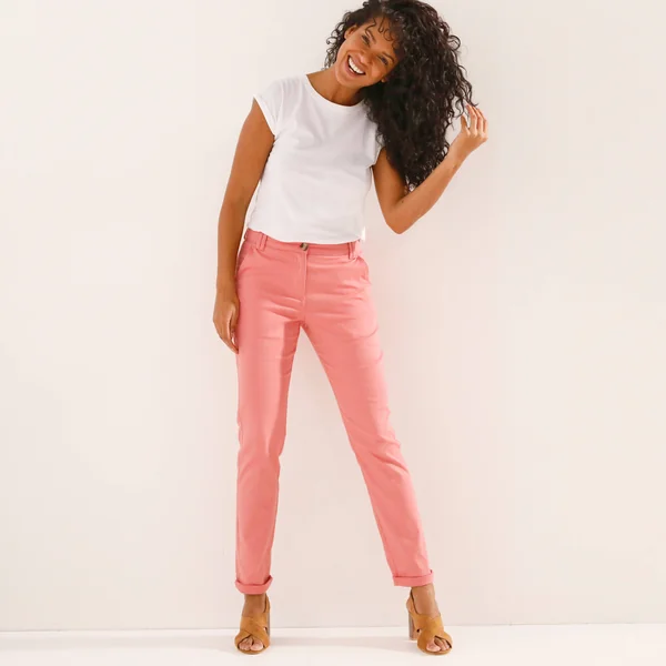 Pantalon chino stretch, corail clair