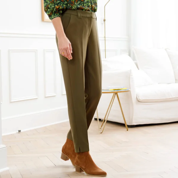Pantalon cigarette, fluide, kaki