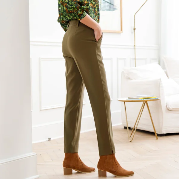Pantalon cigarette, fluide, kaki