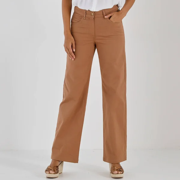 Pantalon couleur coupe large 5 poches, noisette