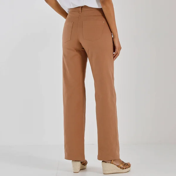 Pantalon couleur coupe large 5 poches, noisette