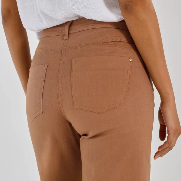 Pantalon couleur coupe large 5 poches, noisette