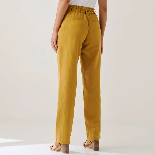 Pantalon coupe mom coton-lin uni, safran