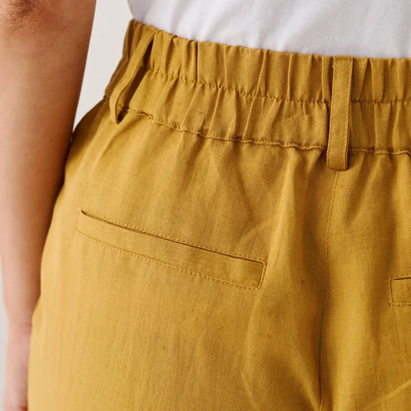 Pantalon coupe mom coton-lin uni, safran