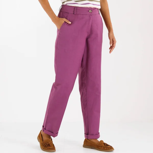 Pantalon coupe mom coton-lin uni, violet grisé