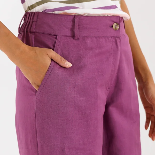 Pantalon coupe mom coton-lin uni, violet grisé