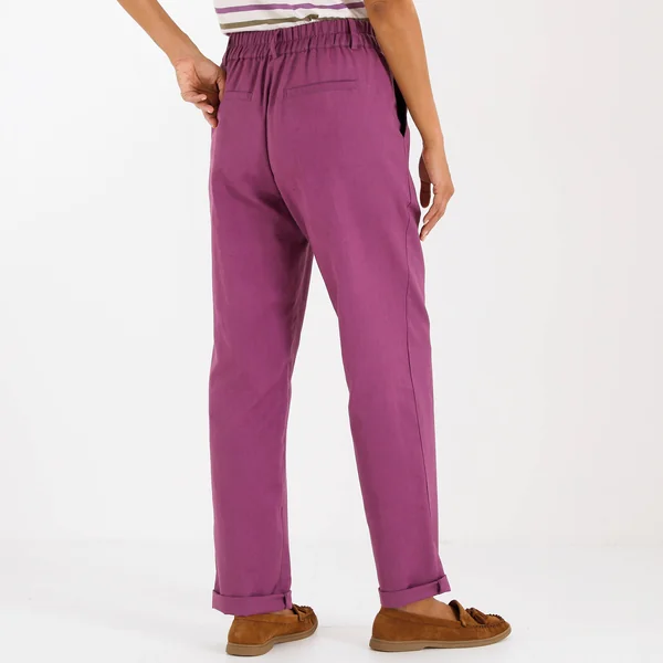 Pantalon coupe mom coton-lin uni, violet grisé