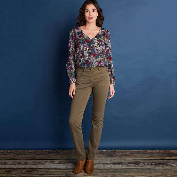 Pantalon droit gainant - grande stature entrej. 78 cm, vert olive