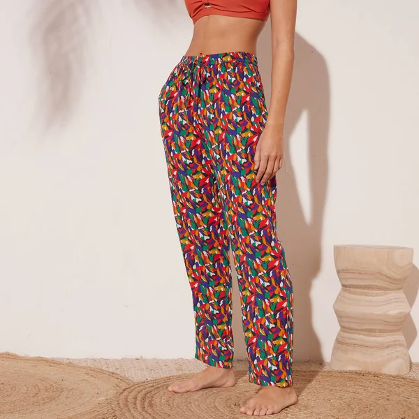 Pantalon droit imprimé, crépon fluide, multicolore
