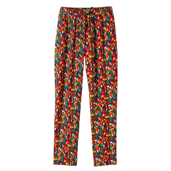 Pantalon droit imprimé, crépon fluide, multicolore