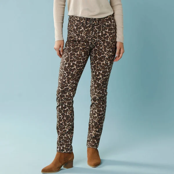 Pantalon droit imprimé léopard, Spécial Petites, taupe / chocolat