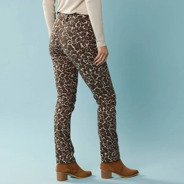 Pantalon droit imprimé léopard, Spécial Petites, taupe / chocolat
