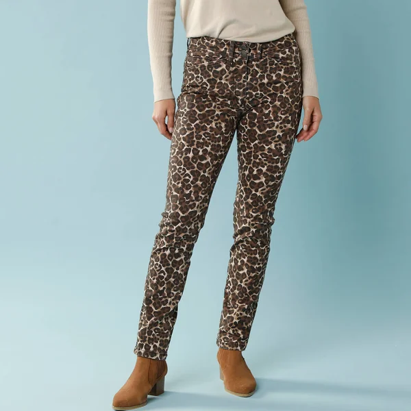 Pantalon droit imprimé léopard, Spécial Petites, taupe / chocolat
