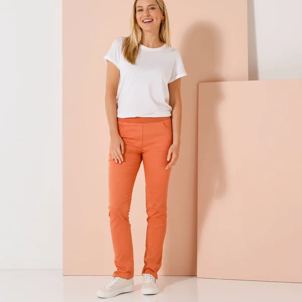 Pantalon droit "ultra confort" taille élastiquée, corail grisé