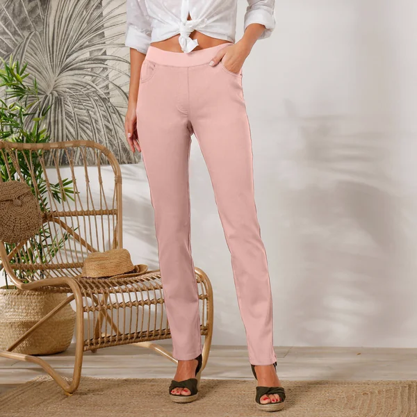 Pantalon droit "ultra confort" taille élastiquée, rose grisé
