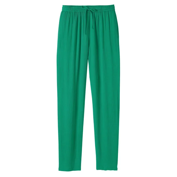 Pantalon droit uni, crépon fluide, vert
