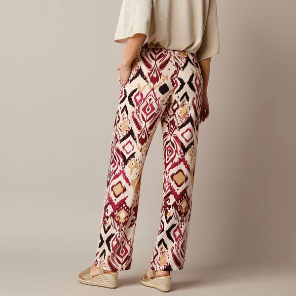 Pantalon fluide large, imprimé, beige