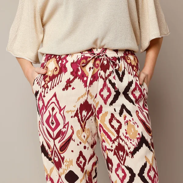 Pantalon fluide large, imprimé, beige