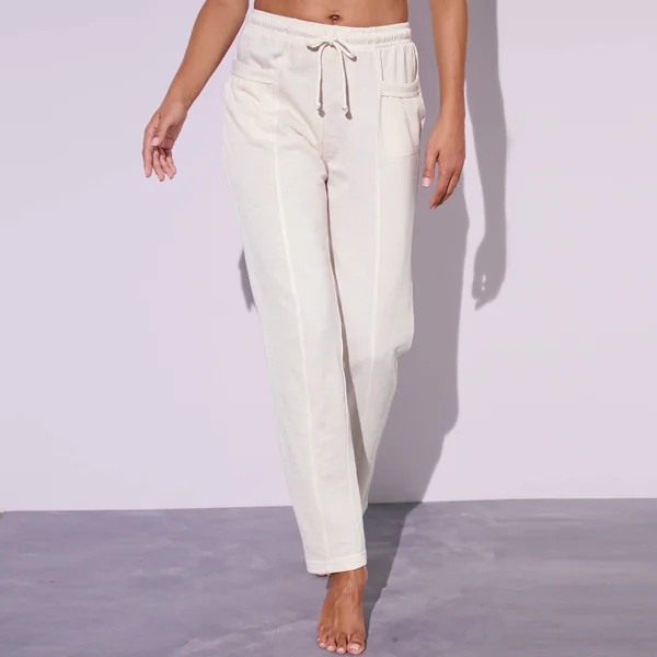 Pantalon jogging, molleton gratté, écru