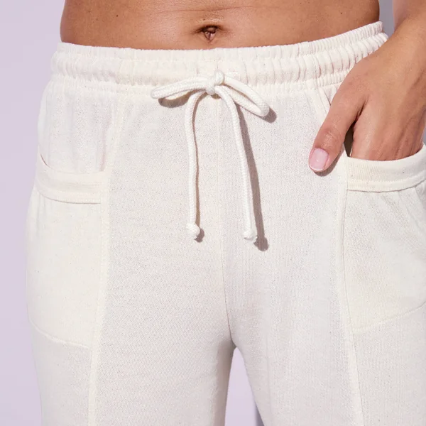 Pantalon jogging, molleton gratté, écru