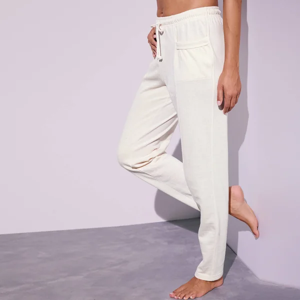 Pantalon jogging, molleton gratté, écru