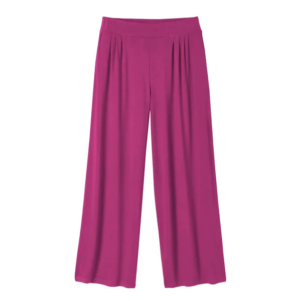Pantalon large 7/8ème, taille élastiquée, maille unie, violine