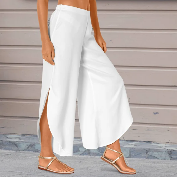 Pantalon large, bas fendus, blanc