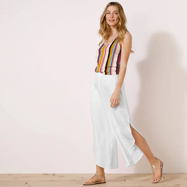 Pantalon large, bas fendus, blanc