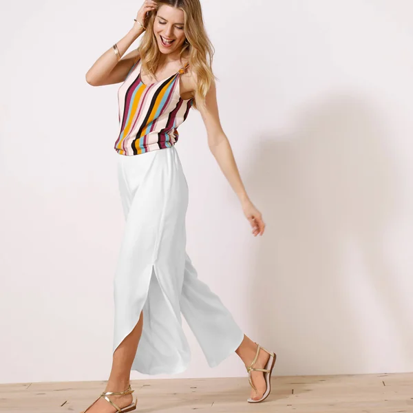 Pantalon large, bas fendus, blanc