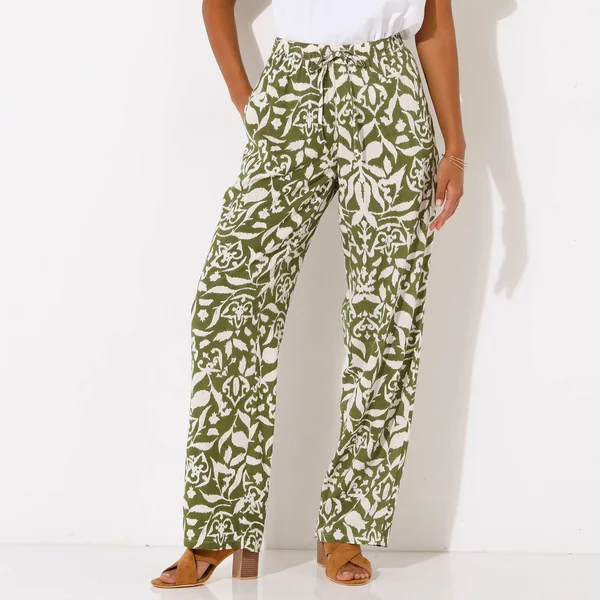 Pantalon large fluide, imprimé bicolore, kaki / beige