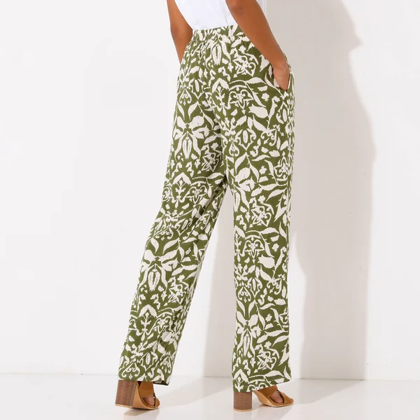 Pantalon large fluide, imprimé bicolore, kaki / beige